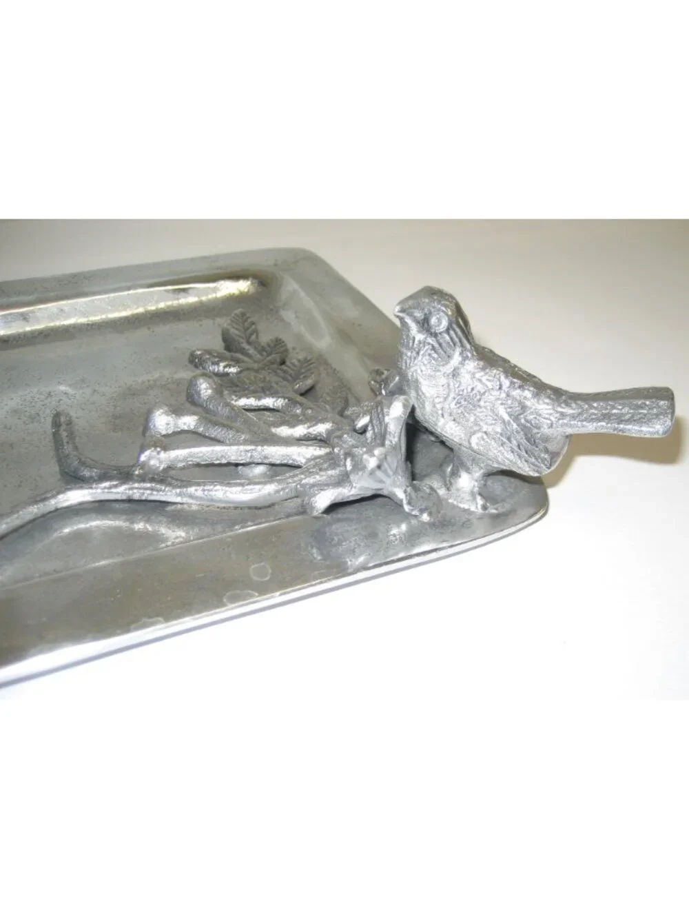 Charcuterie Cheese Tray Pewter Rectangular Raised Bird & Floral Design 17